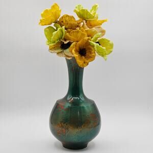 VTG Japanese Bronze Murashido Bulbous Vase Patina-Red-Orange Hues Artist Stamp